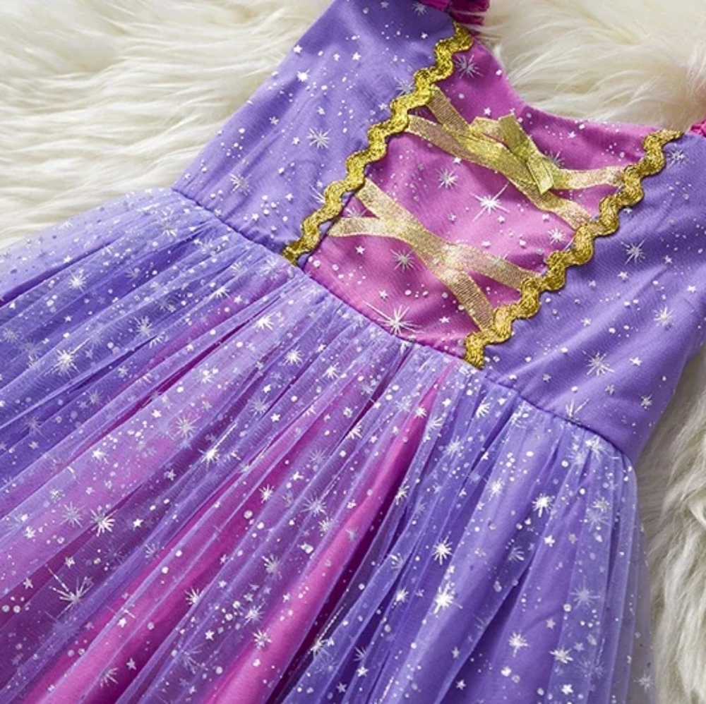 3T Rapunzel Tangled Costume Dress W/ Crown & Gloves Princess Dress Up Play Set - Picture 6 of 12